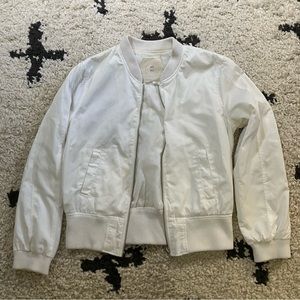 Anthropologie Hei Hei White Satin Bomber Jacket